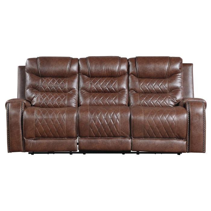 Putnam Double Reclining Sofa With Drop-Down Cup Holders, Receptacles And Usb Ports In Brown 9405Br-3 | Homelegance