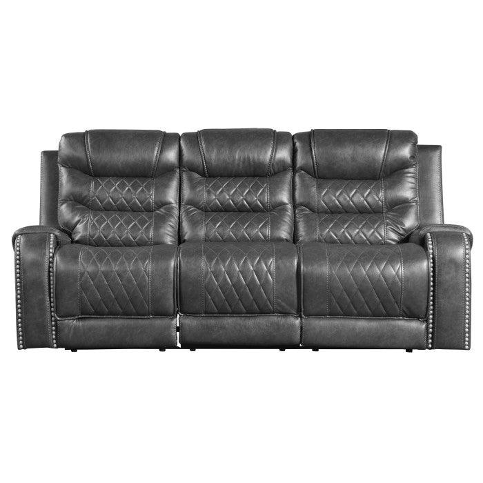 Putnam Power Double Reclining Sofa With Drop-Down Cup Holders, Receptacles And Usb Ports In Gray 9405Gy-3Pw | Homelegance