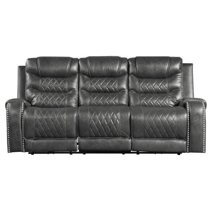 Putnam Double Reclining Sofa With Drop-Down Cup Holders, Receptacles And Usb Ports In Gray 9405Gy-3 | Homelegance