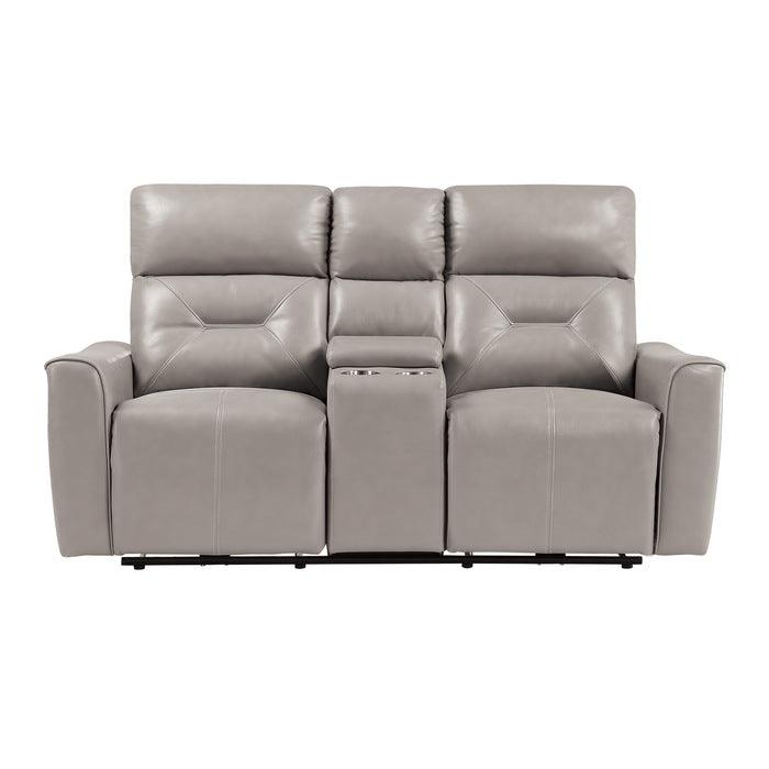 Burwell Power Double Reclining Love Seat With Center Console And Usb Ports In Light Gray 9446Cb-2Pw | Homelegance