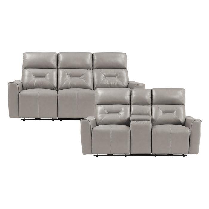 Burwell 2 Piece Double Reclining Sofa Set In Light Gray 9446Cb*2Pw | Homelegance