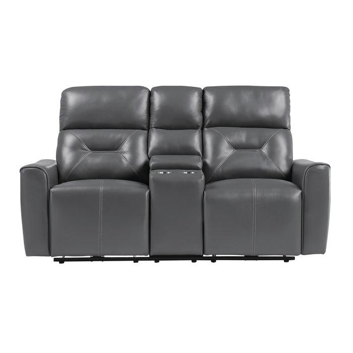 Burwell Power Double Reclining Love Seat With Center Console And Usb Ports In Dark Gray 9446Gy-2Pw | Homelegance