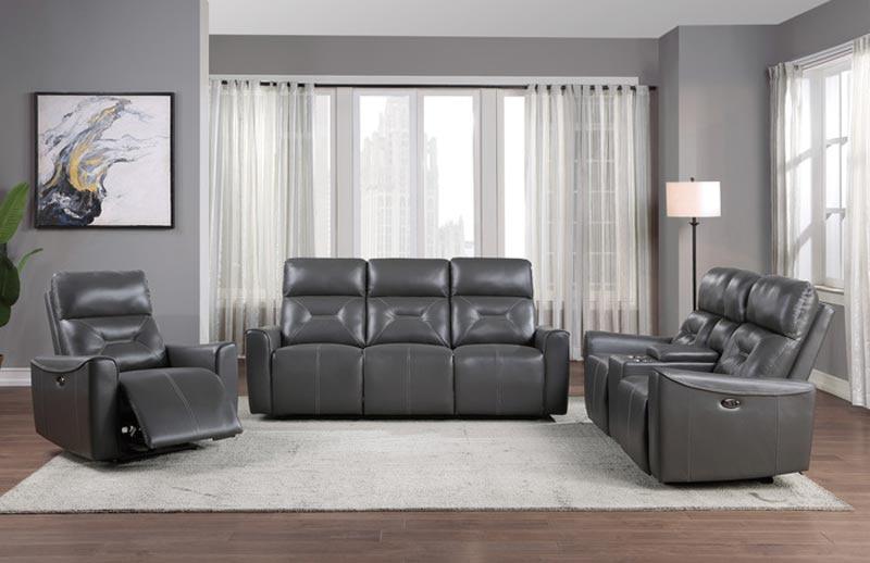 Burwell 3 Piece Power Double Reclining Living Room Set In Dark Gray 9446Gy-3-2-1 | Homelegance