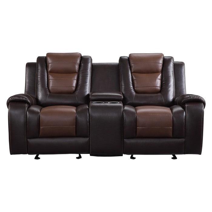 Briscoe Double Glider Reclining Love Seat With Center Console In Dark Brown 9470Br-2 | Homelegance