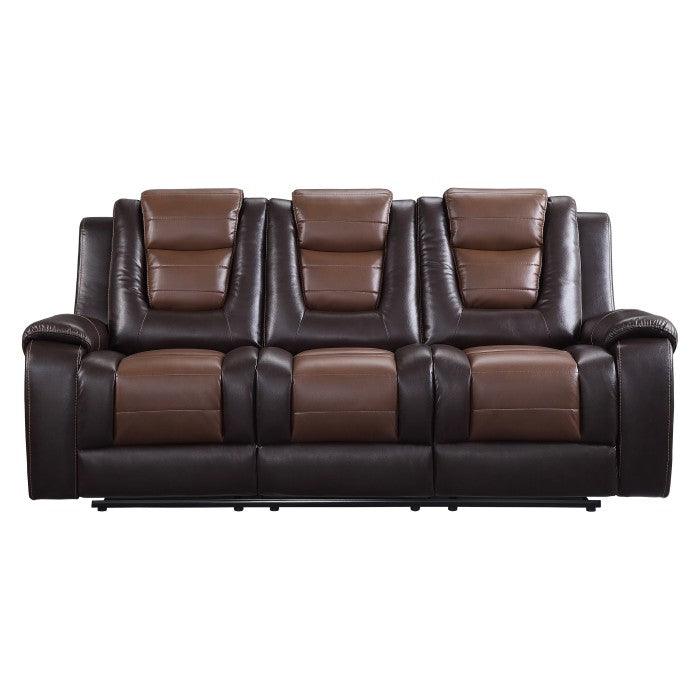 Briscoe Double Reclining Sofa With Drop-Down Cup Holders In Dark Brown 9470Br-3 | Homelegance