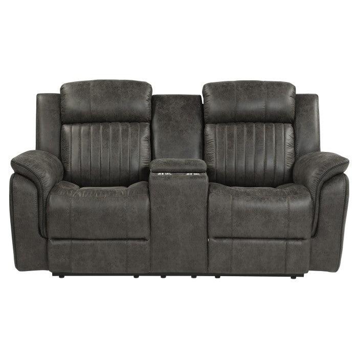 Centeroak Double Reclining Love Seat With Center Console In Gray 9479Brg-2 | Homelegance