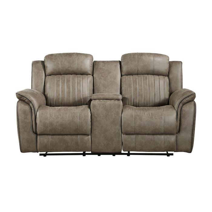 Centeroak Double Reclining Love Seat With Center Console In Sandy Brown 9479Sdb-2 | Homelegance