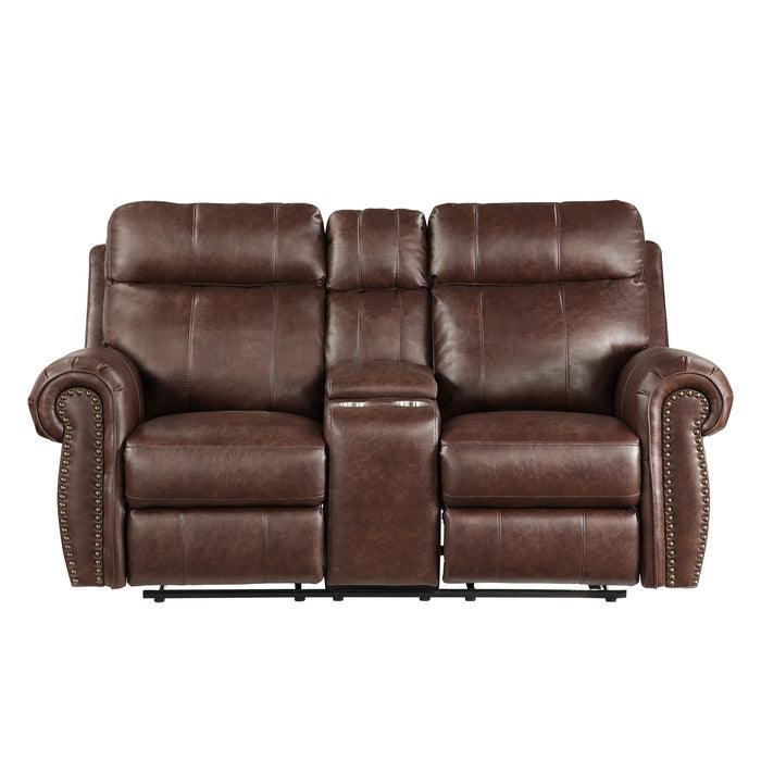 Granville Double Reclining Love Seat With Center Console In Brown 9488Br-2 | Homelegance