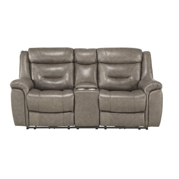 Kennett Power Double Reclining Love Seat With Center Console, Power Headrests And Usb Ports In Brownish Gray 9528Brg-2Pwh | Homelegance