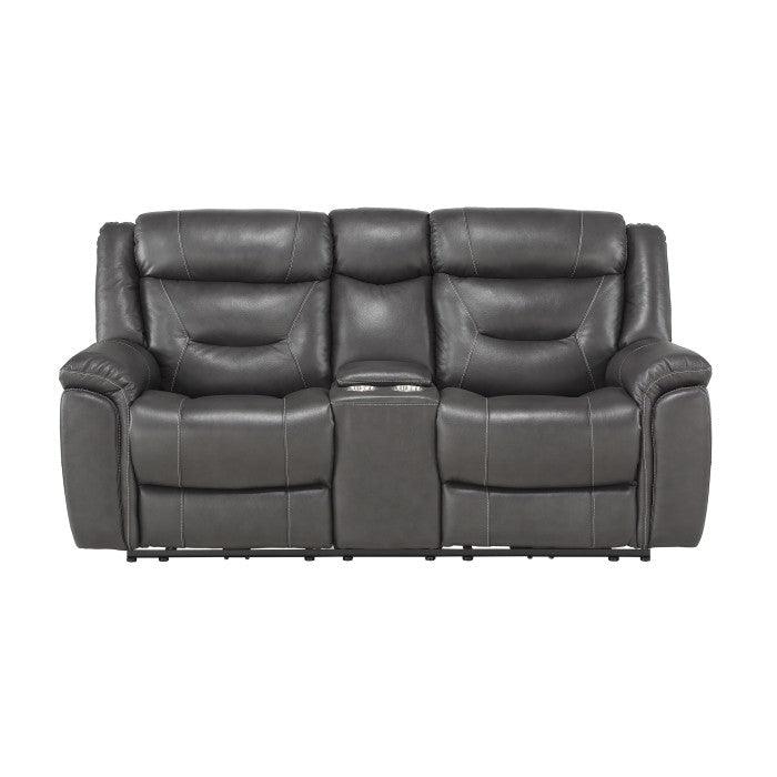 Kennett Power Double Reclining Love Seat With Center Console, Power Headrests And Usb Ports In Dark Gray 9528Dgy-2Pwh | Homelegance