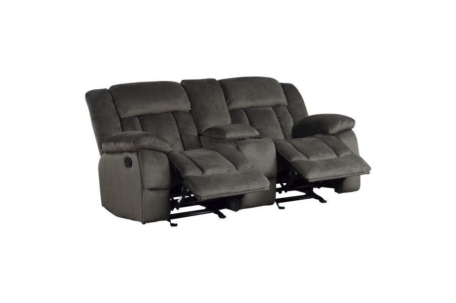 Laurelton Chocolate Double Glider Reclining Love Seat WCntr Console 9636-2 | Homelegance