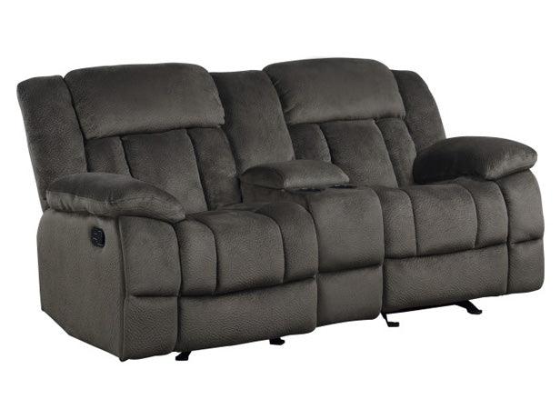 Laurelton Chocolate Double Glider Reclining Love Seat WCntr Console 9636-2 | Homelegance