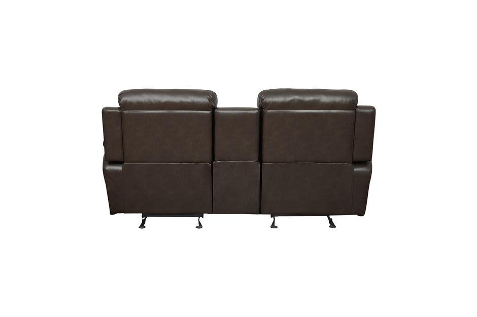 Marille Dark Brown Double Glider Reclining Love Seat WCntr Console 9724Brw-2 | Homelegance