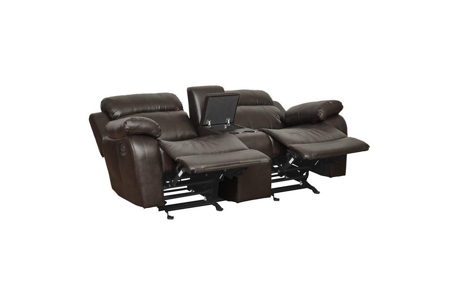 Marille Dark Brown Double Glider Reclining Love Seat WCntr Console 9724Brw-2 | Homelegance