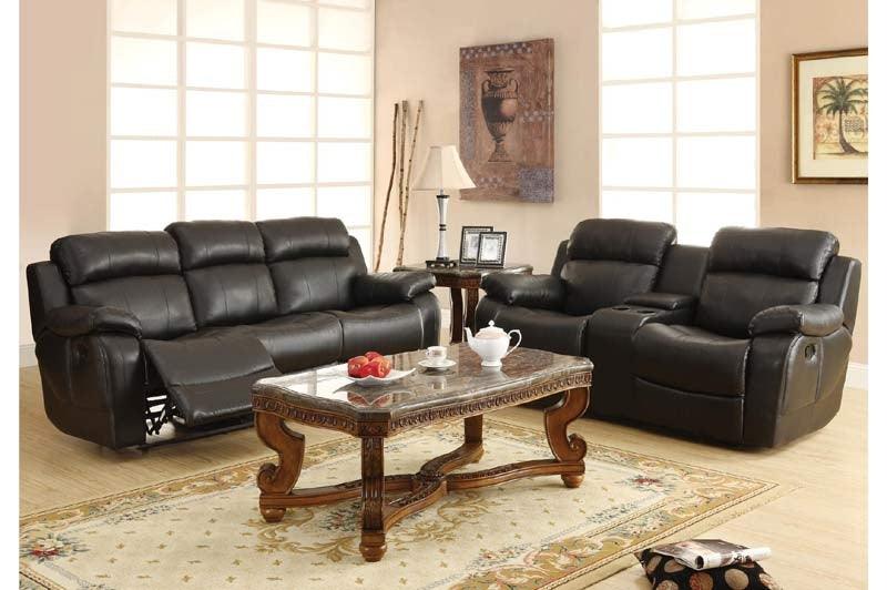 Marille Black Double Reclining Sofa WCntr Drop-Down Cup-Hldr 9724Blk-3 | Homelegance