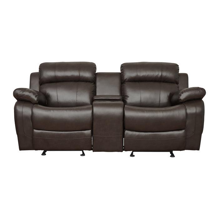 Marille Dark Brown Double Glider Reclining Love Seat WCntr Console 9724Brw-2 | Homelegance