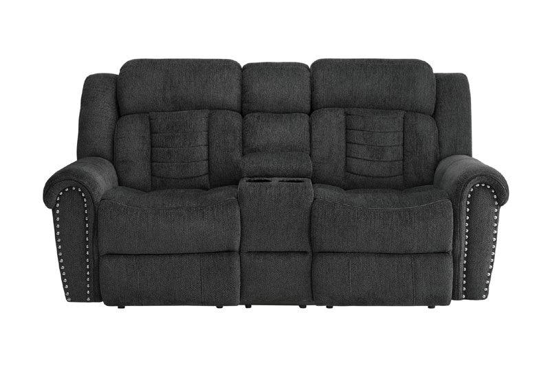 Nutmeg Charcoal Double Reclining Love Seat With Center Console 9901Cc-2 | Homelegance