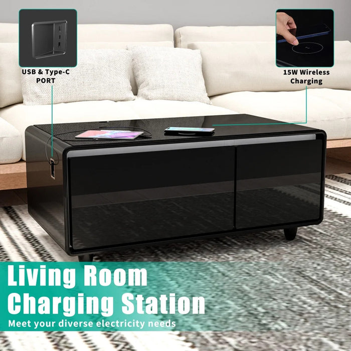 Party Time Modern Smart Coffee Table with Built-in Fridge