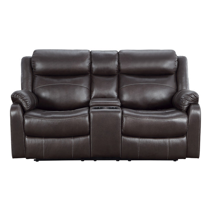 Yerba Double Lay Flat Reclining Love Seat With Center Console In Dark Brown 9990Db-2 | Homelegance