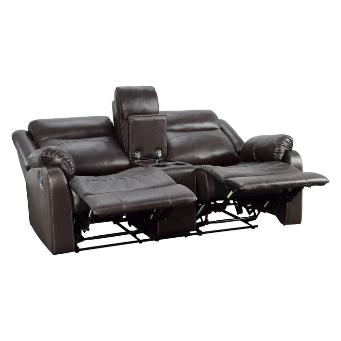 Yerba Double Lay Flat Reclining Love Seat With Center Console In Dark Brown 9990Db-2 | Homelegance