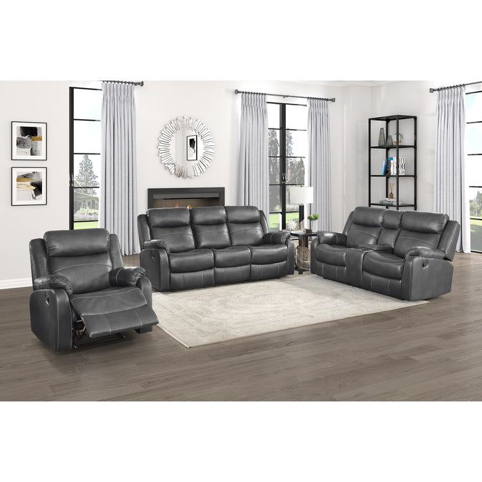 Yerba Double Lay Flat Reclining Love Seat With Center Console In Dark Grey 9990Gy-2 | Homelegance