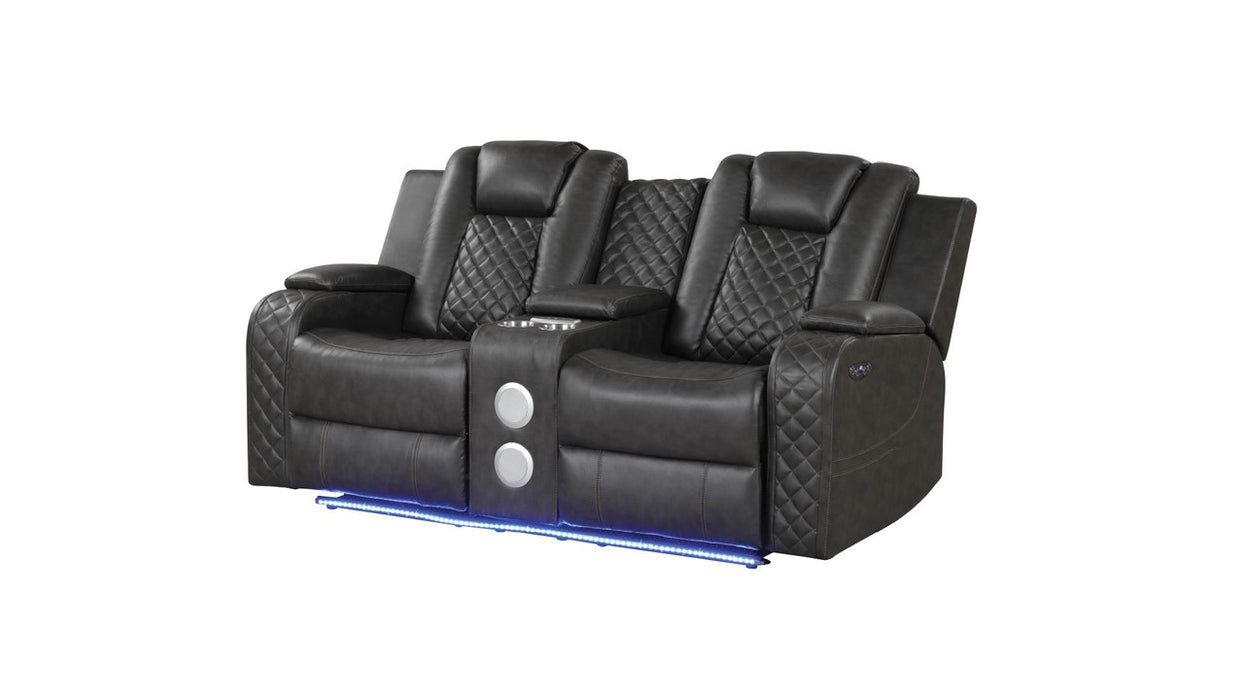 Benz Faux Leather Power Reclining Loveseat with Bluetooth Speaker, LED Lighting & USB Charger