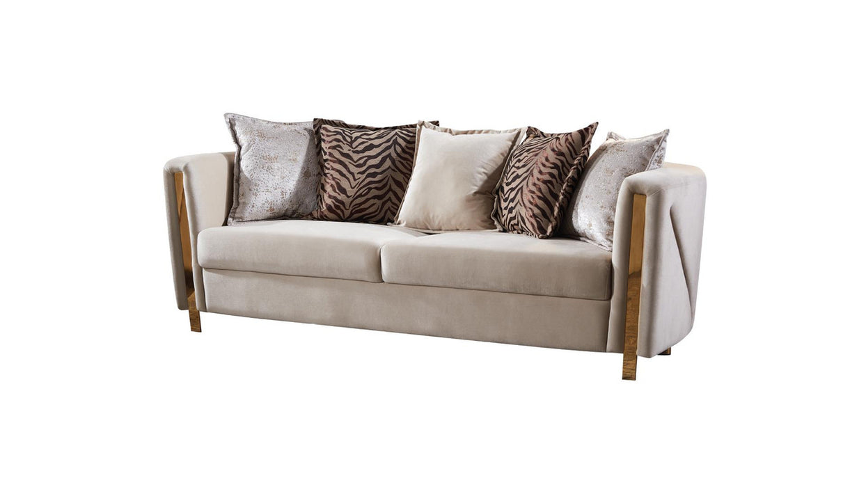 Chanelle Thick Velvet Sofa with Gold Finish