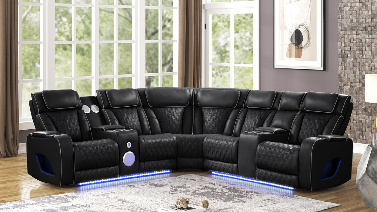 Fortuner Leather Reclining Sectional with LED Lights