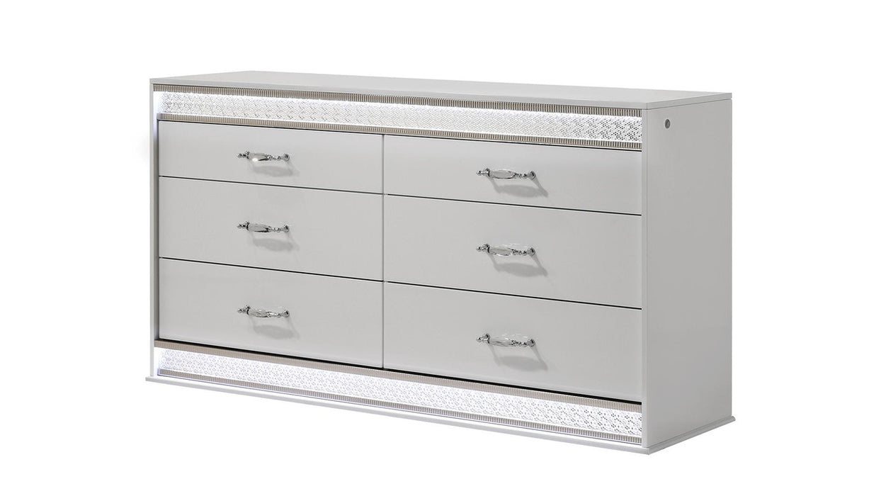 Glam 6-Drawer Wood Veneer Dresser in White