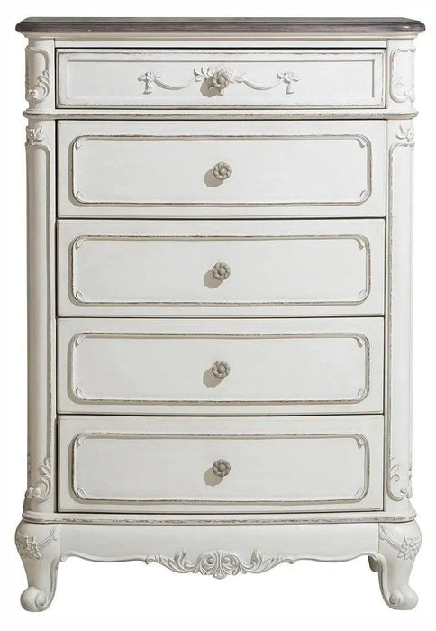 Cinderella 5 Drawer Chest In Antique White With Grey Rub-Through 1386Nw-9 | Homelegance