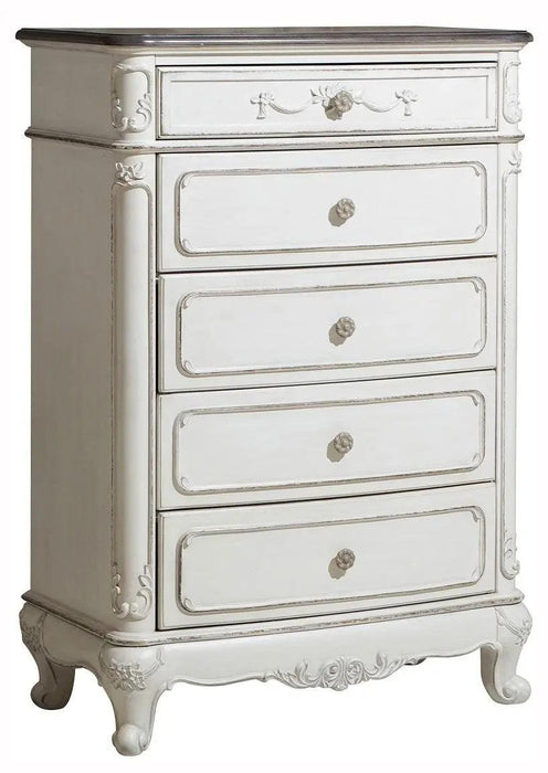 Cinderella 5 Drawer Chest In Antique White With Grey Rub-Through 1386Nw-9 | Homelegance