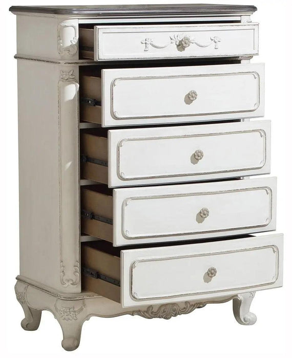 Cinderella 5 Drawer Chest In Antique White With Grey Rub-Through 1386Nw-9 | Homelegance