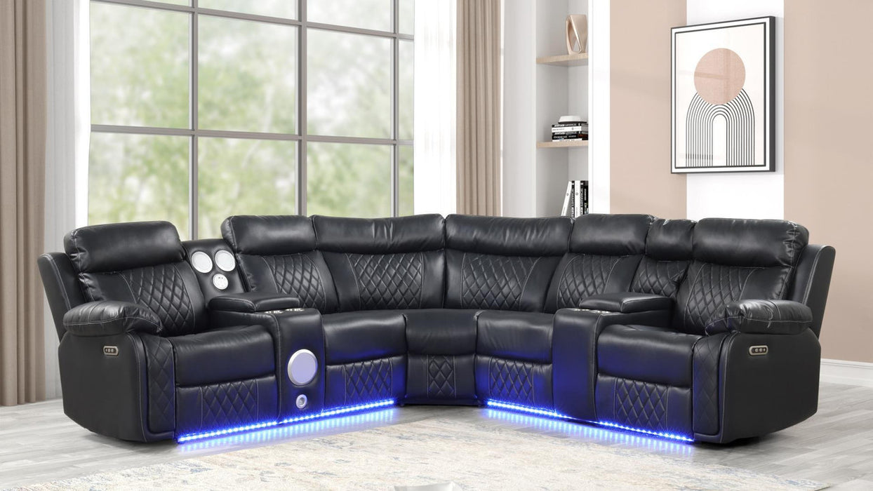 Lacrosse LED Power Reclining Sectional with Cup Holders and USB Ports