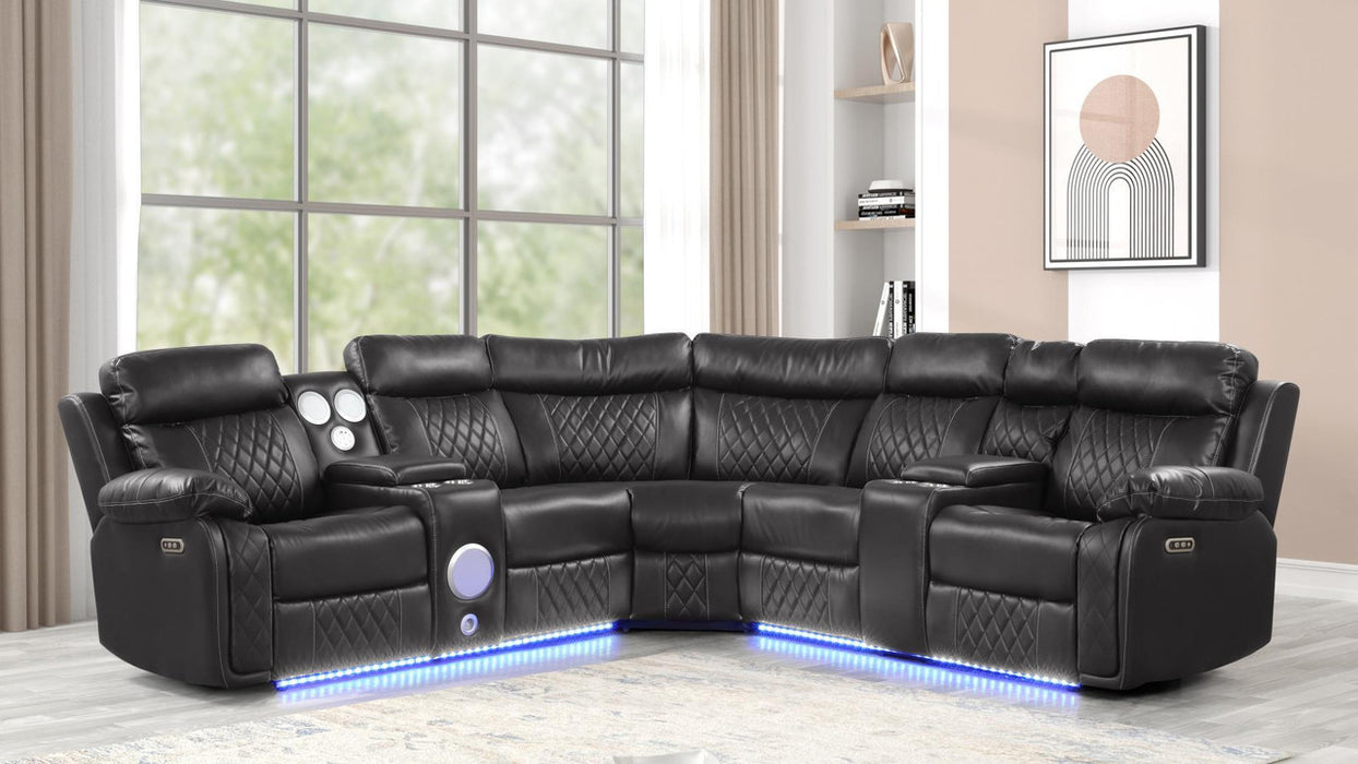 Lacrosse LED Power Reclining Sectional with Cup Holders and USB Ports