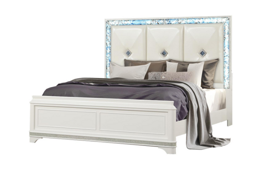 Laguna Wood LED Bed in Off-White