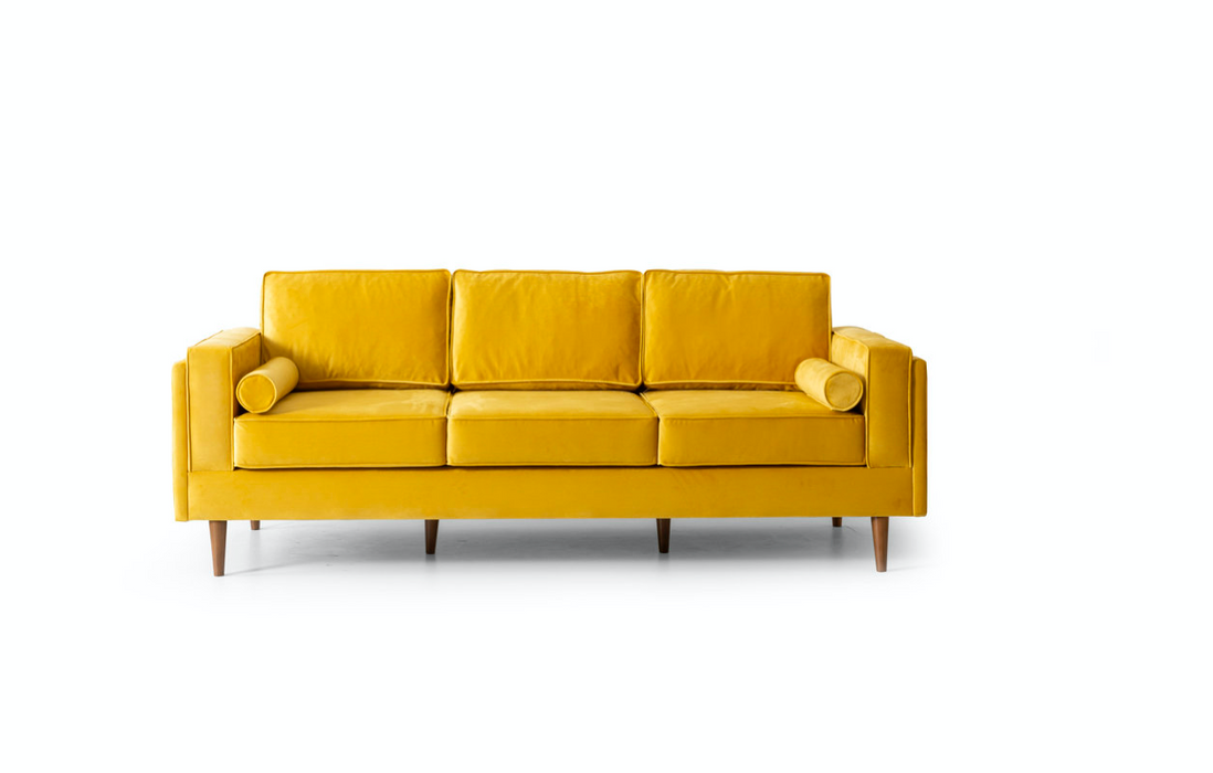 Troya Mustard Velvet Sofa With Reversible Cushions