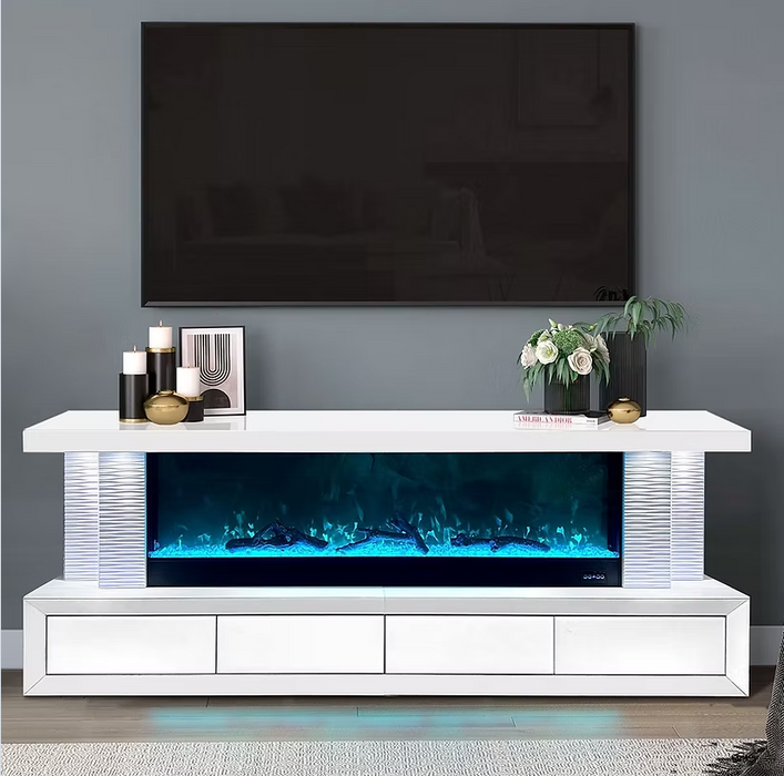 LEBANOW DESCRIPTION:  -WHITE FIREPLACE WITH LED   -MULTI COLOR CHANGE   -BLUETOOTH CAPABILITIES     DIMENSIONS:  72"x16"x30"