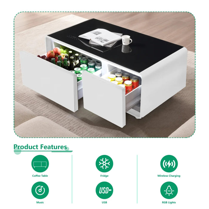 Party Time Modern Smart Coffee Table with Built-in Fridge