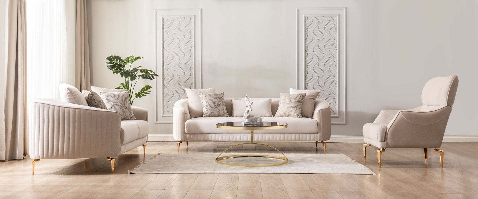 Angela Ivory Velvet Living Room Set