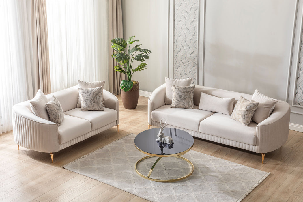 Angela Ivory Velvet Living Room Set
