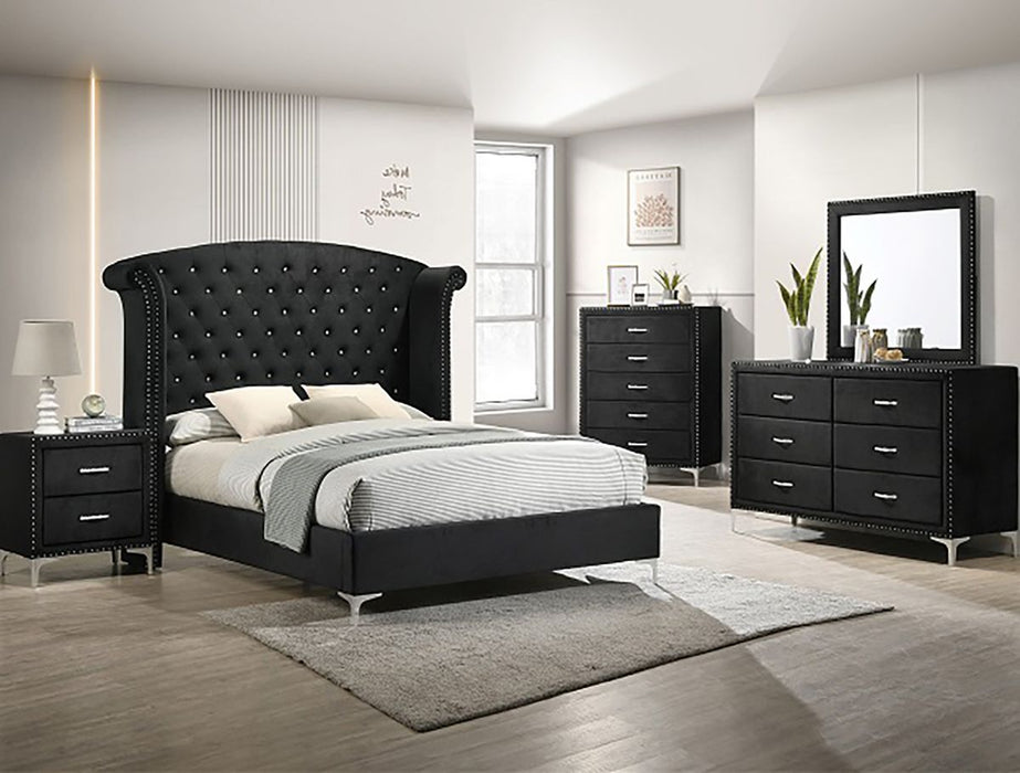 Crown Mark Furniture Lucinda King Upholstered Panel Bed in Black B9265-K