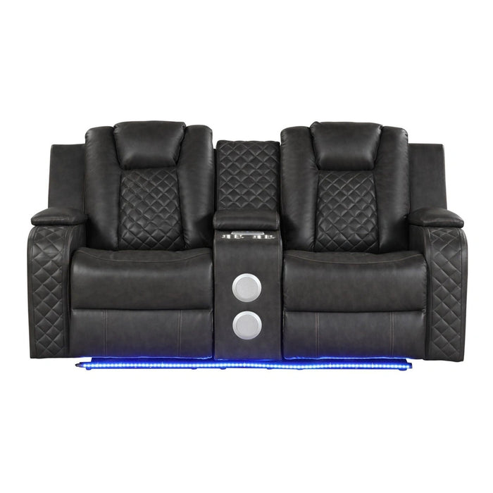 Benz Faux Leather Power Reclining Loveseat with Bluetooth Speaker, LED Lighting & USB Charger