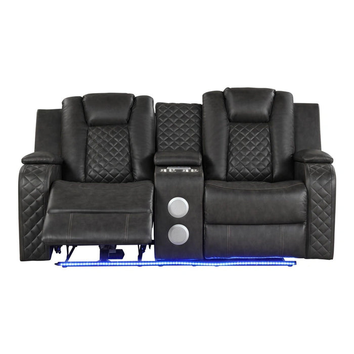 Benz Faux Leather Power Reclining Loveseat with Bluetooth Speaker, LED Lighting & USB Charger