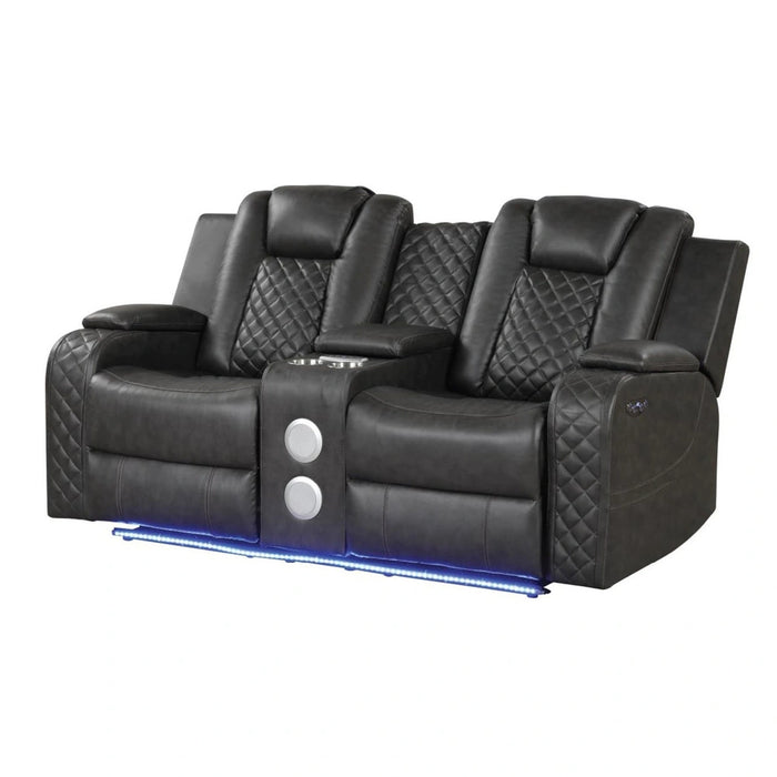 Benz Faux Leather Power Reclining Loveseat with Bluetooth Speaker, LED Lighting & USB Charger