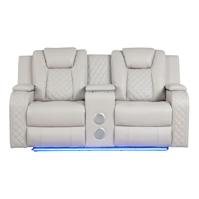 Benz Faux Leather Power Reclining Loveseat with Bluetooth Speaker, LED Lighting & USB Charger
