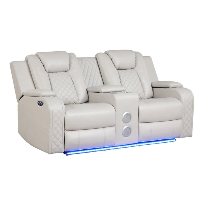 Benz Faux Leather Power Reclining Loveseat with Bluetooth Speaker, LED Lighting & USB Charger