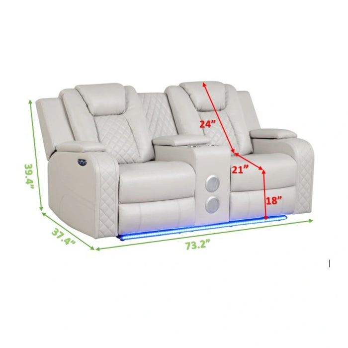 Benz Faux Leather Power Reclining Loveseat with Bluetooth Speaker, LED Lighting & USB Charger