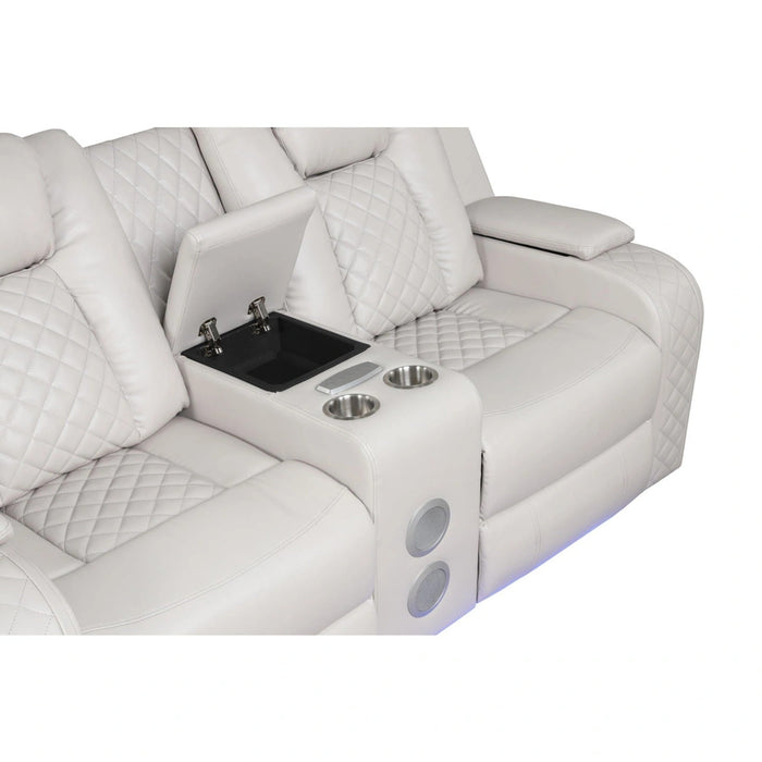 Benz Faux Leather Power Reclining Loveseat with Bluetooth Speaker, LED Lighting & USB Charger
