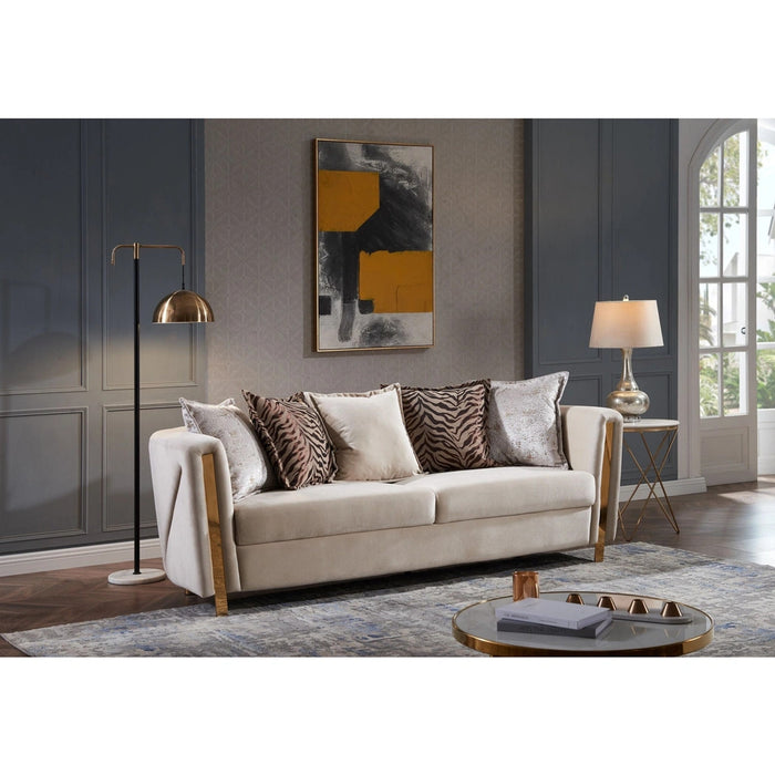 Chanelle Thick Velvet Sofa with Gold Finish