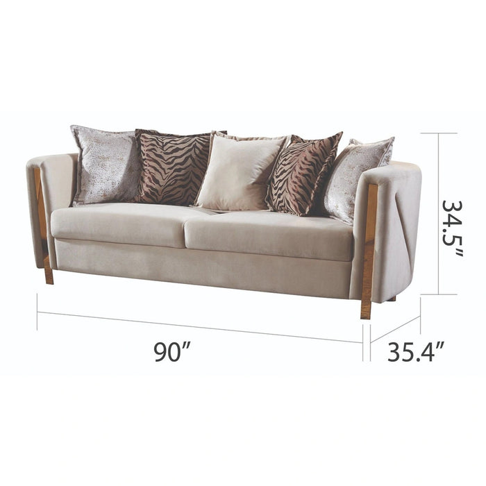 Chanelle Thick Velvet Sofa with Gold Finish